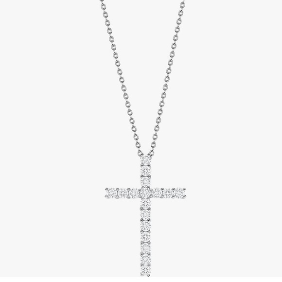 1 Carat Lab Grown Diamond Cross Pendant Necklace in 14k White Gold G-H Color
